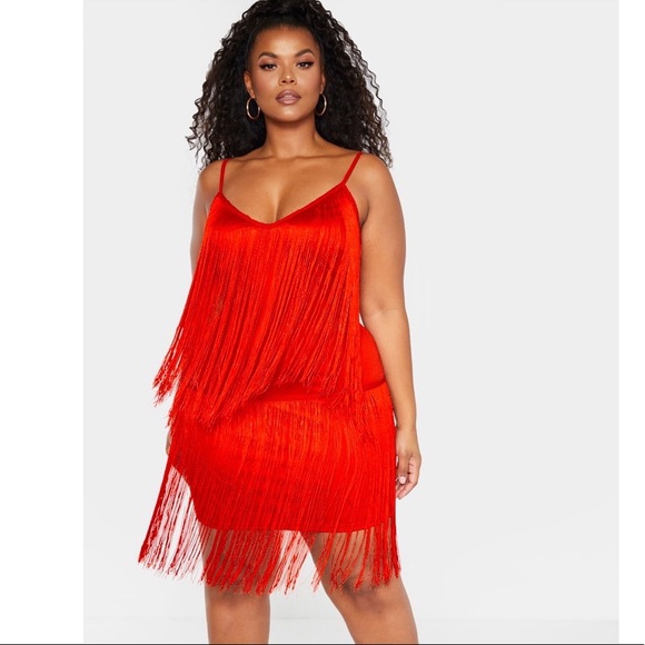 prettylittlething fringe mini dress